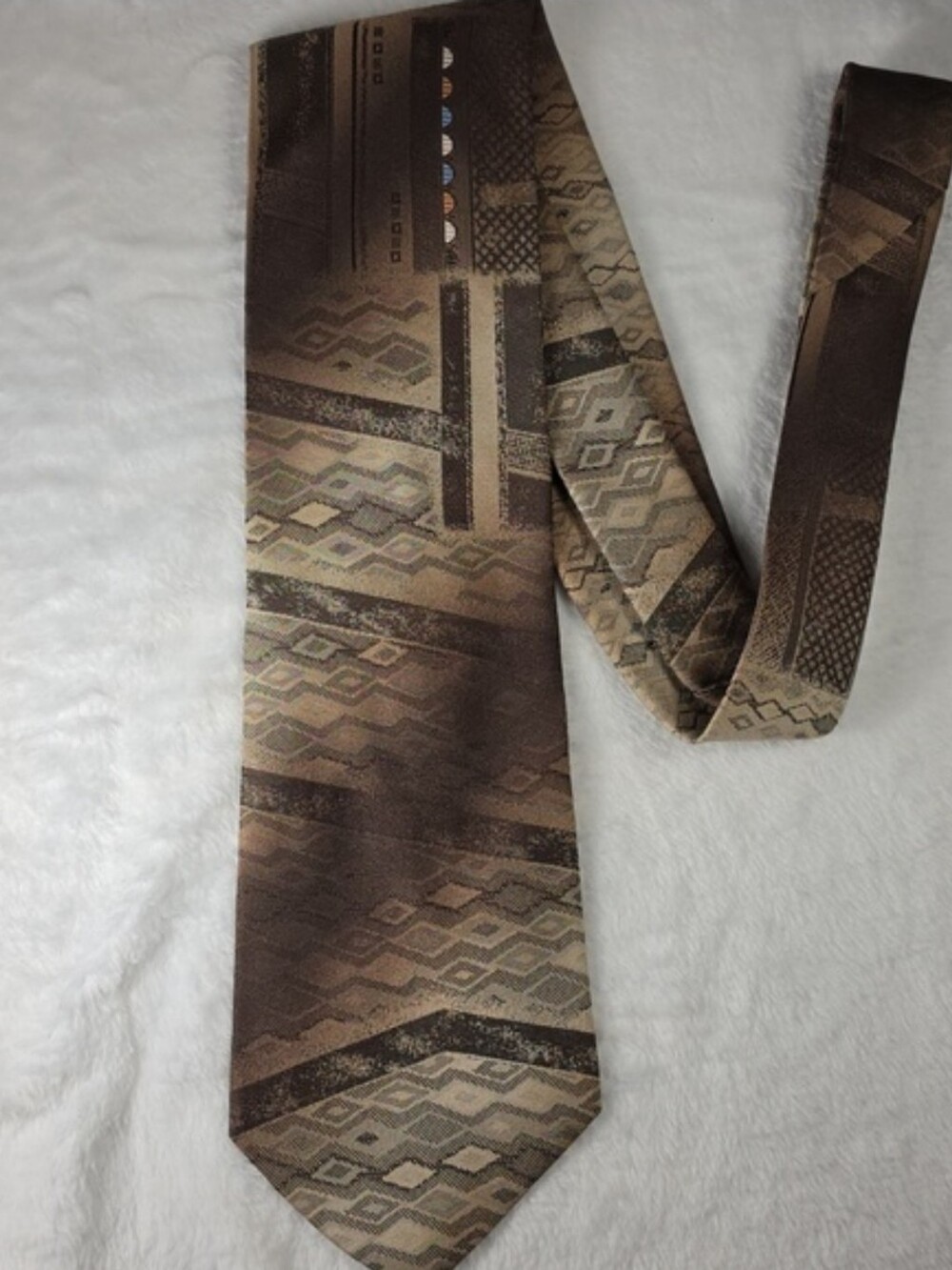 Vtg Town Craft Brown Geometric Abstract Necktie Retro 55" x 3.75" Made in USA